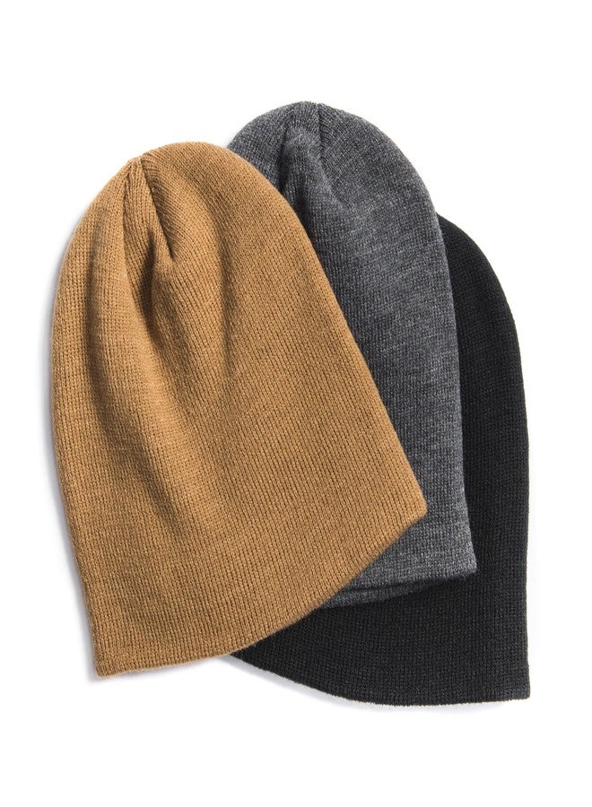 MUK LUKS Men's Beanie 3 Pack, One Size, Black, Grey, Brown Winter Hats - Image 2