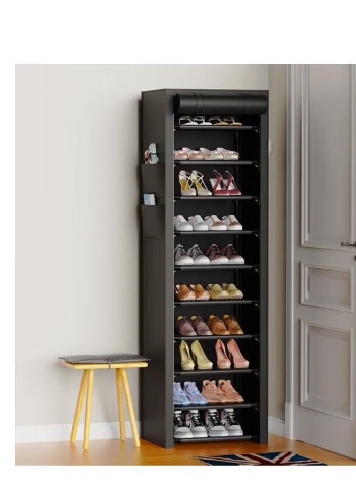منظم أحذية بتصميم عمودي ورفيع للمدخل، جزامة طويلة من 10 طبقات مع غطاء من قماش غير منسوج تستوعب 20-22 زوج من الأحذية، وحدة تخزين قائمة بذاتها مع غطاء مقاوم للغبار - Image 2