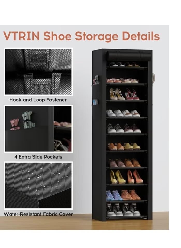 منظم أحذية بتصميم عمودي ورفيع للمدخل، جزامة طويلة من 10 طبقات مع غطاء من قماش غير منسوج تستوعب 20-22 زوج من الأحذية، وحدة تخزين قائمة بذاتها مع غطاء مقاوم للغبار - Image 3