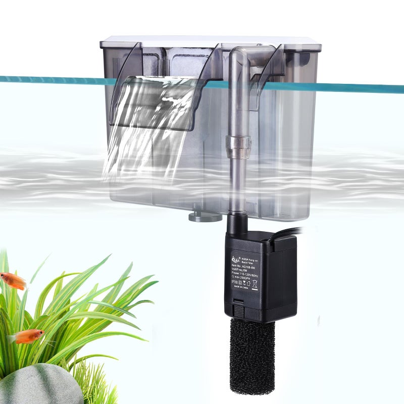 AQQA Quiet 20-30 Gallon Fish Tank Filters - Auto Start Hang on Back Aquarium Filter, 6W/ 8W Adjustable Flow, Deodorization Decontamination Filter System AQ168 (6W 158GPH) - Image 1