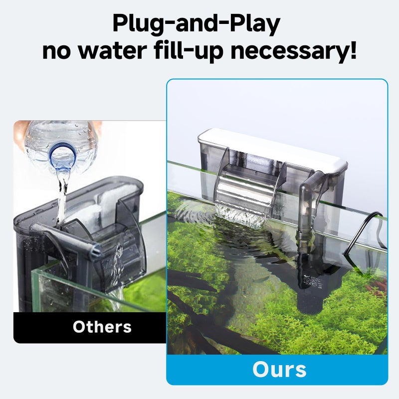AQQA Quiet 20-30 Gallon Fish Tank Filters - Auto Start Hang on Back Aquarium Filter, 6W/ 8W Adjustable Flow, Deodorization Decontamination Filter System AQ168 (6W 158GPH) - Image 3
