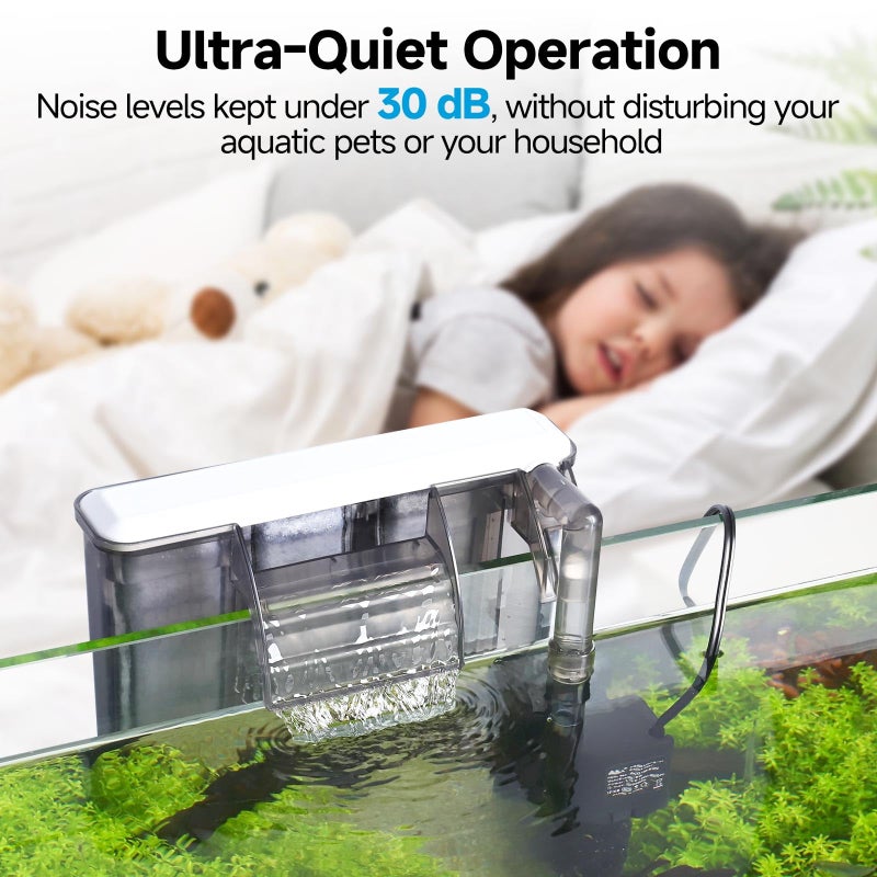 AQQA Quiet 20-30 Gallon Fish Tank Filters - Auto Start Hang on Back Aquarium Filter, 6W/ 8W Adjustable Flow, Deodorization Decontamination Filter System AQ168 (6W 158GPH) - Image 4