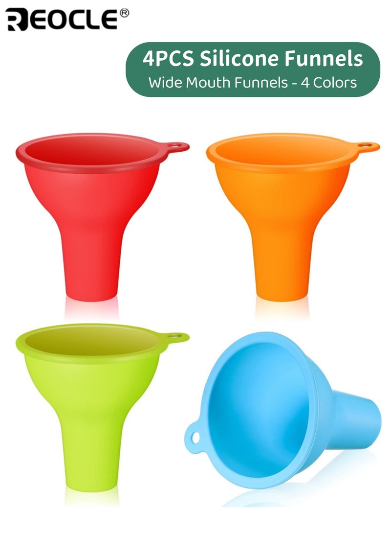 REOCLE 4PCS Silicone Funnels Wide Mouth Flexible Condiment Funnel Set for Home Restaurant Kitchen Squeeze Bottles Jars Cans Easy to Clean Heat-Resistant Ideal for Men Women - Image 1