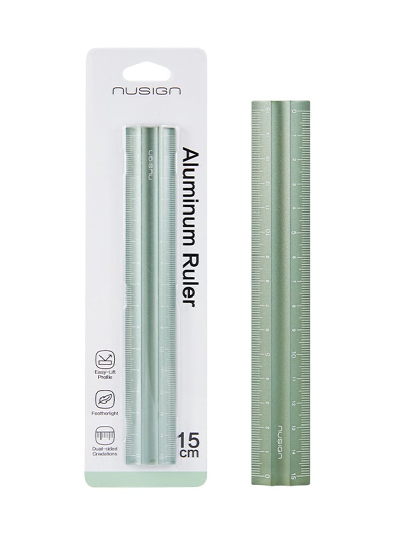NUSIGN 1-Piece Aluminium Ruler With Dual Markings 15cm Green - Image 1