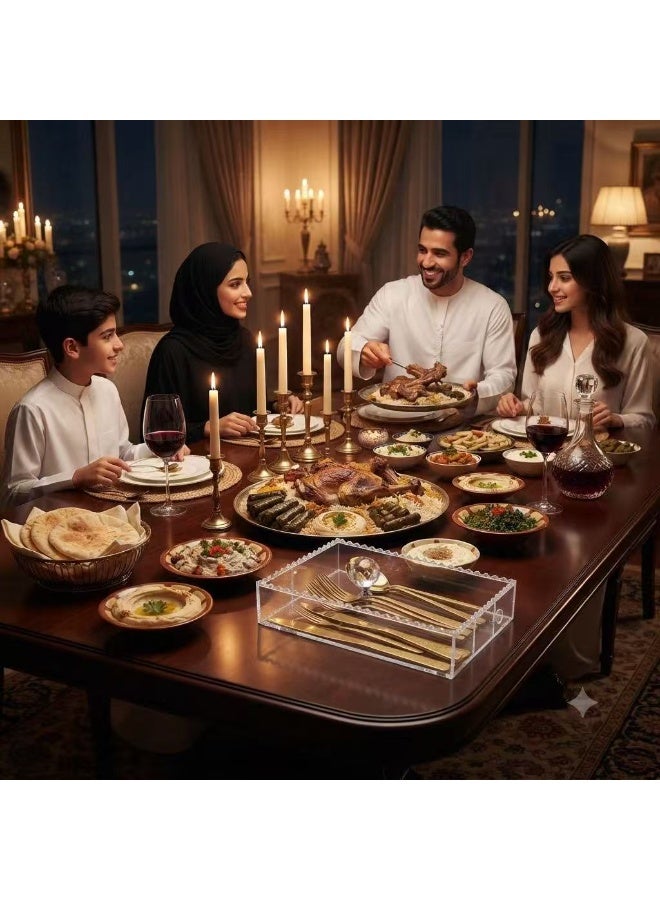 حامل ملاعق أكريليك شفاف عصري - منظم أدوات مائدة ثلاثي الأقسام للمطبخ، طاولة الطعام أو البوفيه - قابل للتكديس وسهل التنظيف - Image 1