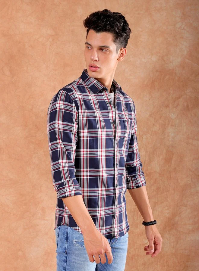 شركة المرآب الهندية Men Slim Fit Checkered Full Sleeves Cutaway Collar Casual Shirt