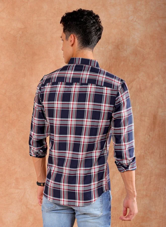 شركة المرآب الهندية Men Slim Fit Checkered Full Sleeves Cutaway Collar Casual Shirt