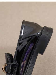Loquat Preppy Round Toed Leather Shoes Black  - Image 2
