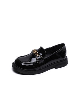Loquat Preppy Round Toed Leather Shoes Black  - Image 1