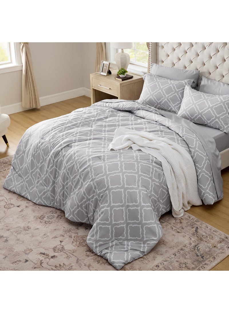 Bedsure Bedsure Full Comforter Set 7 Pieces - Grey Quatrefoil Comforters Full Size  Lightweight Bedding Sets for All Season  Bed in a Bag with Comforters  Sheets  Pillowcases & Shams  - Image 2