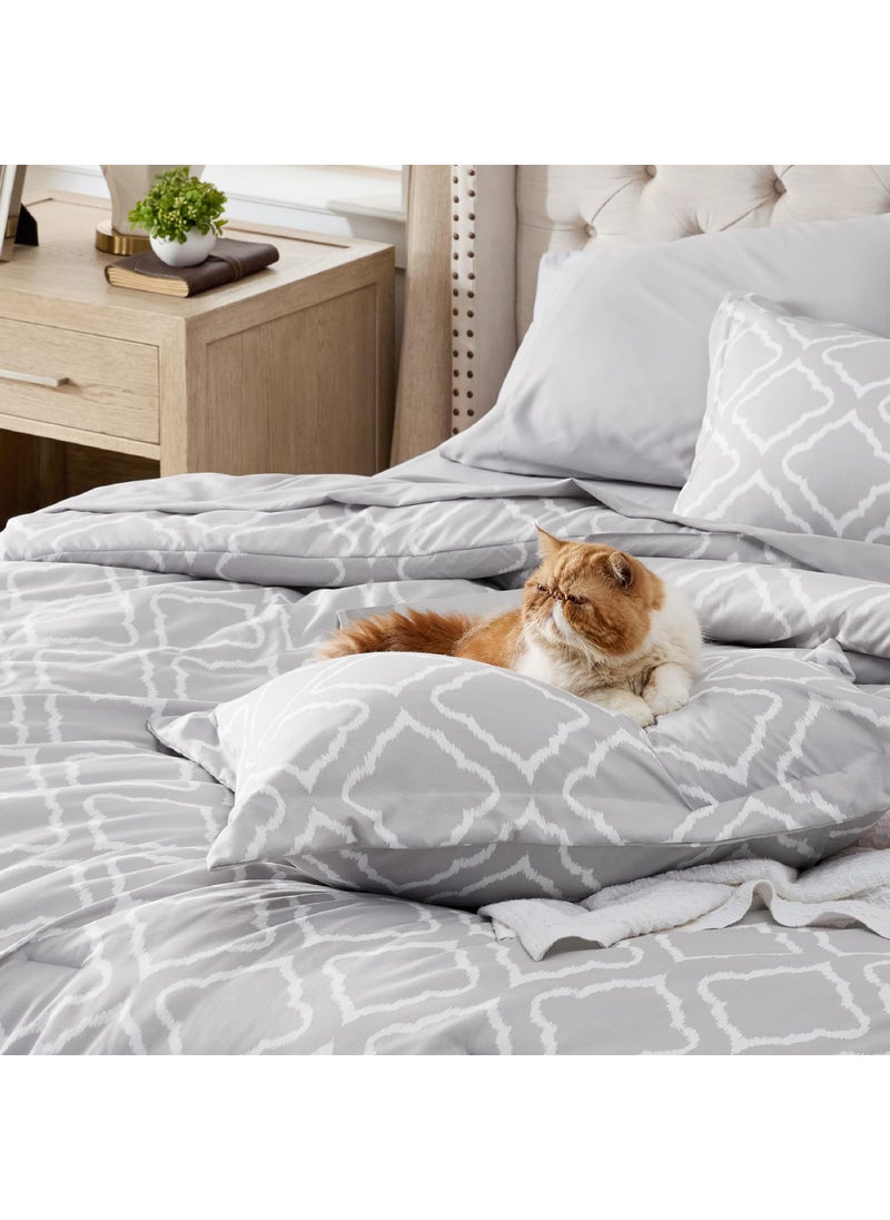 Bedsure Bedsure Full Comforter Set 7 Pieces - Grey Quatrefoil Comforters Full Size  Lightweight Bedding Sets for All Season  Bed in a Bag with Comforters  Sheets  Pillowcases & Shams  - Image 4