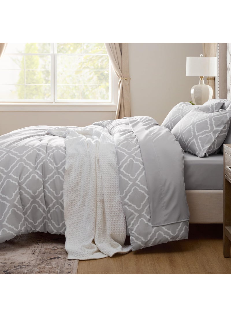 Bedsure Bedsure Full Comforter Set 7 Pieces - Grey Quatrefoil Comforters Full Size  Lightweight Bedding Sets for All Season  Bed in a Bag with Comforters  Sheets  Pillowcases & Shams  - Image 5