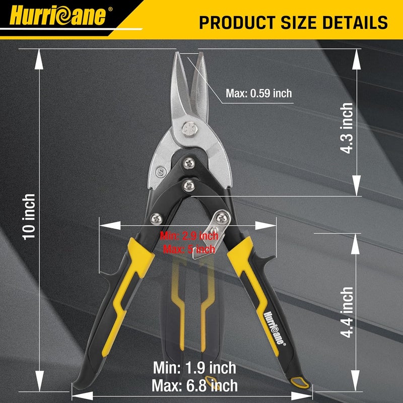 Hurricane 10 Inch Aviation Tin Snips, Cr-Mo Aviation Snips for Cutting Metal Sheet, Heavy Duty Sheet Metal Cutter Shear, Straight Cut, High Leverage Aviation Snip, Up to 40% Labor Saving - Image 3