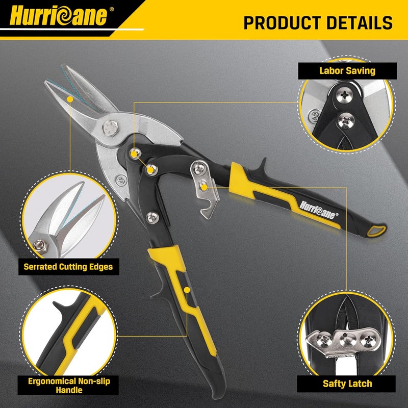 Hurricane 10 Inch Aviation Tin Snips, Cr-Mo Aviation Snips for Cutting Metal Sheet, Heavy Duty Sheet Metal Cutter Shear, Straight Cut, High Leverage Aviation Snip, Up to 40% Labor Saving - Image 1