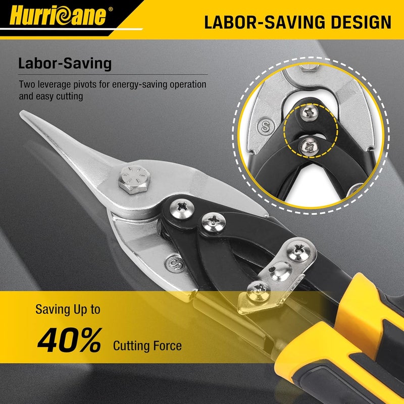 Hurricane 10 Inch Aviation Tin Snips, Cr-Mo Aviation Snips for Cutting Metal Sheet, Heavy Duty Sheet Metal Cutter Shear, Straight Cut, High Leverage Aviation Snip, Up to 40% Labor Saving - Image 2