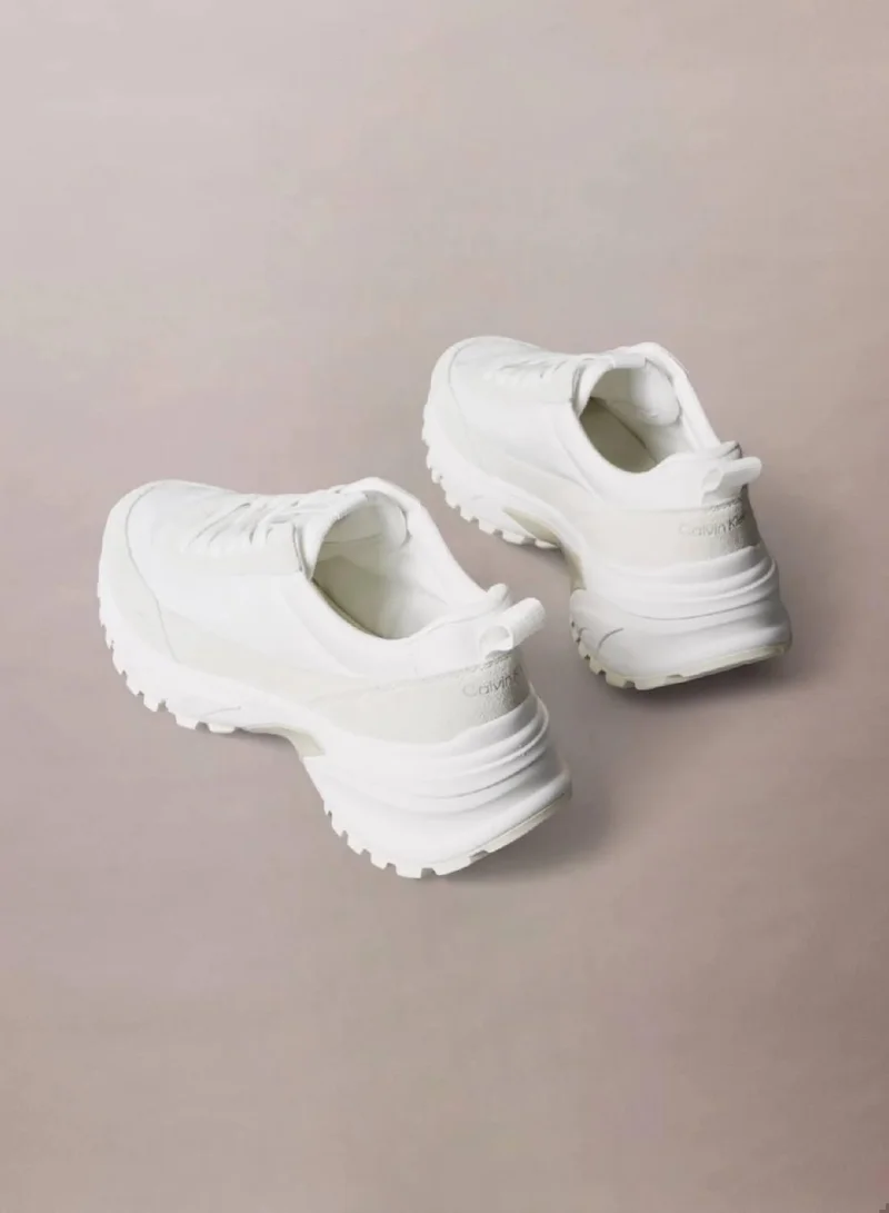 Calvin Klein Jeans White/Marshmallow/Feather Gray Suede And Emblem Logo Nylon Trainers for Women | Best Price UAE