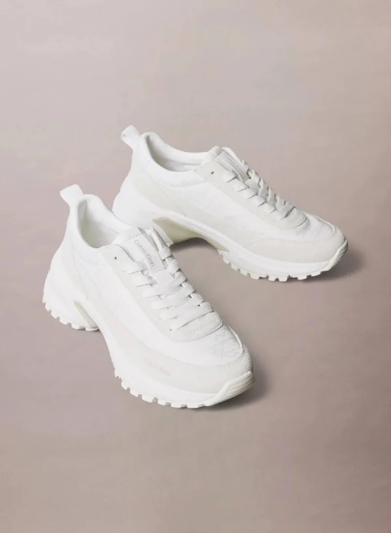 Calvin Klein Jeans White/Marshmallow/Feather Gray Suede And Emblem Logo Nylon Trainers for Women | Best Price UAE