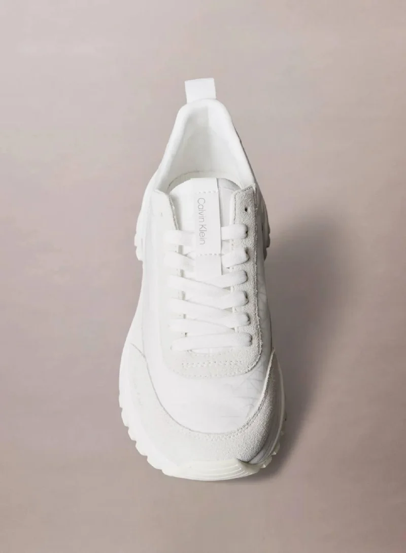 Calvin Klein Jeans White/Marshmallow/Feather Gray Suede And Emblem Logo Nylon Trainers for Women | Best Price UAE