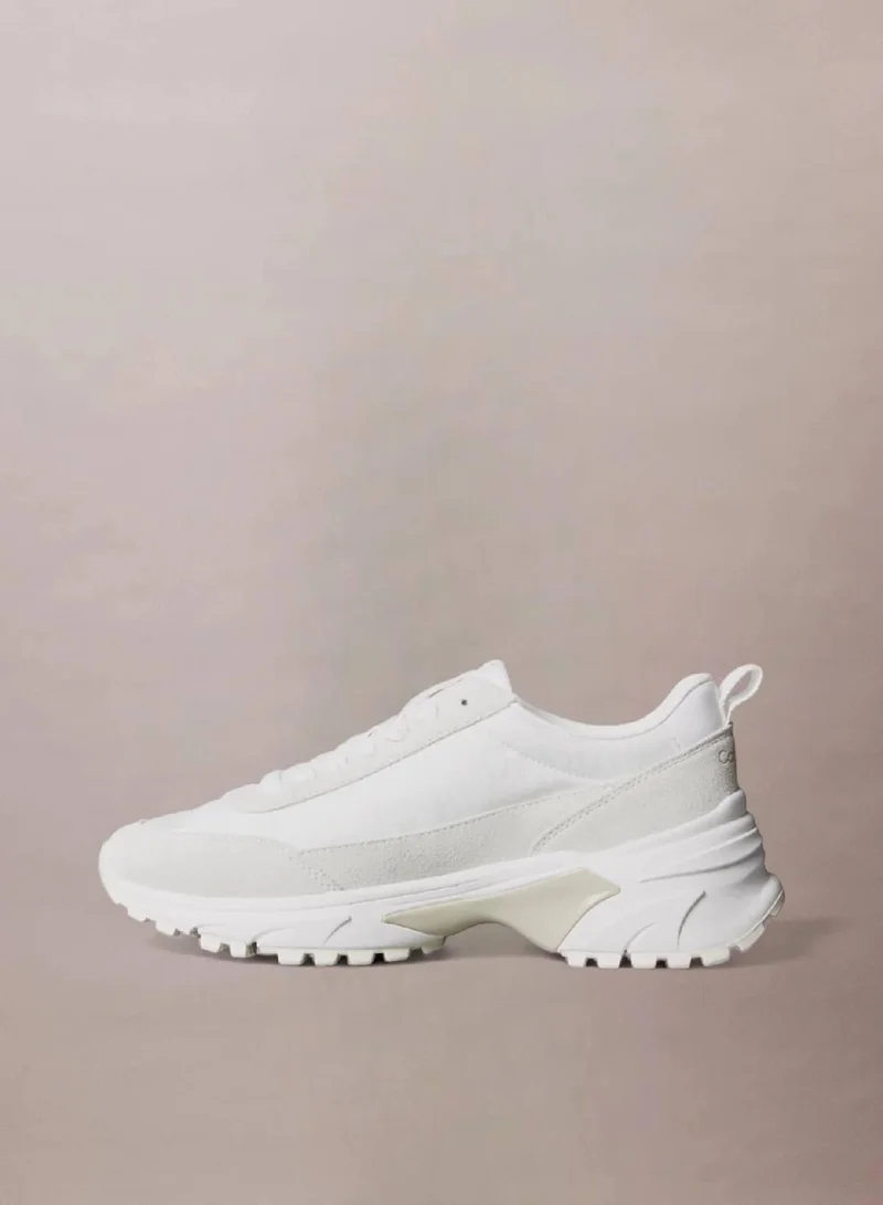 Calvin Klein Jeans White/Marshmallow/Feather Gray Suede And Emblem Logo Nylon Trainers for Women | Best Price UAE
