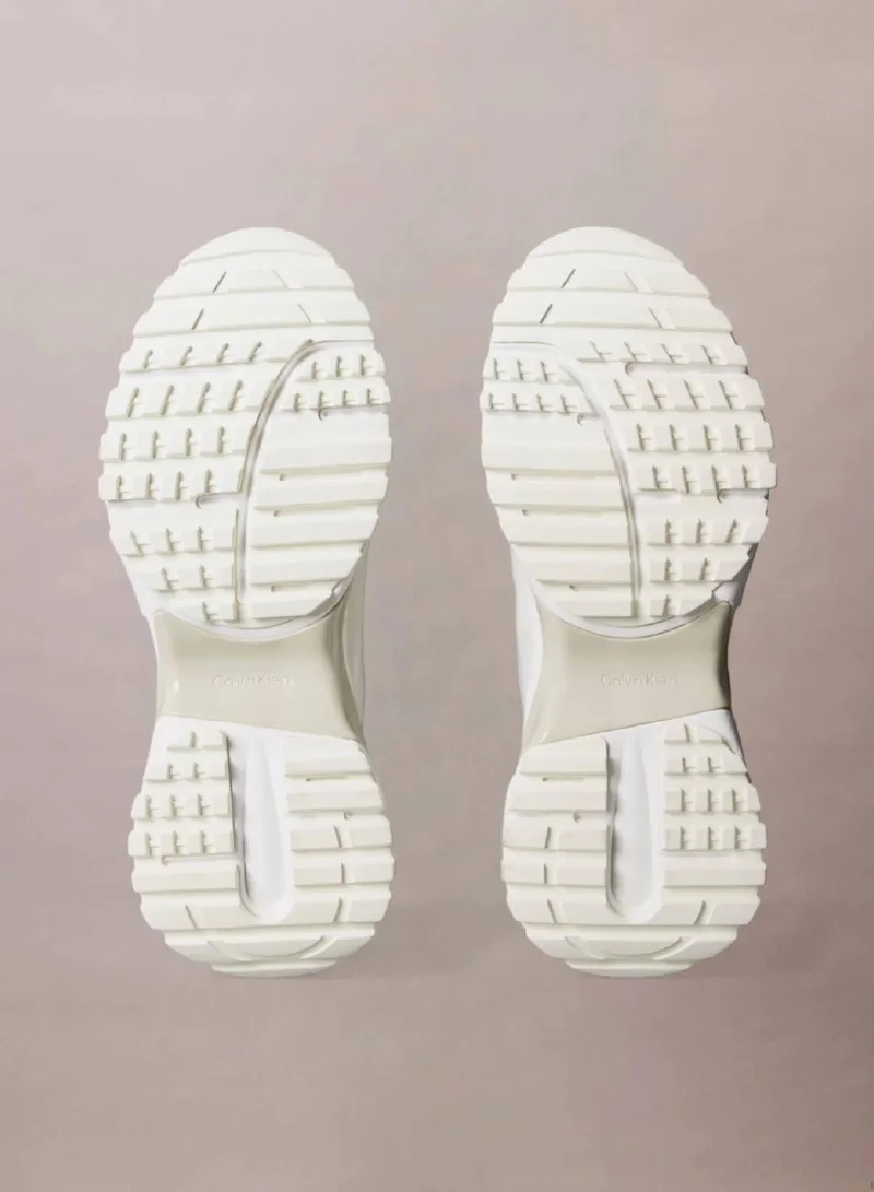 Calvin Klein Jeans White/Marshmallow/Feather Gray Suede And Emblem Logo Nylon Trainers for Women | Best Price UAE