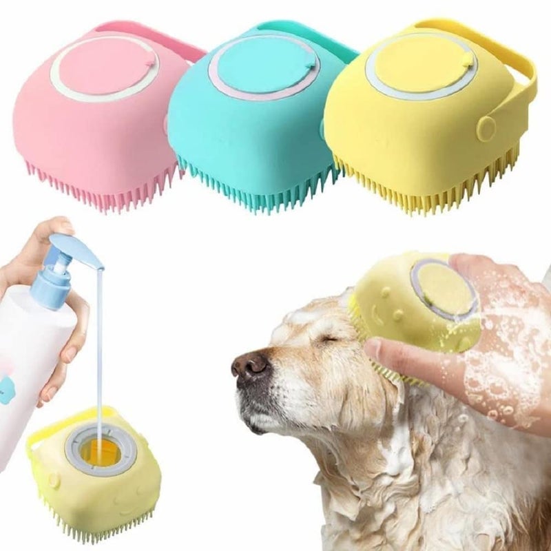 cheekyglo Dog Cat Bath Brush Comb Silicone Rubber Dog Grooming Brush, Pet Grooming Bath Massage Brush Multifunctional Shampoo Massage Refillable Liquid for Long Short Haired Dogs Cats Shower (Blue) - Image 1