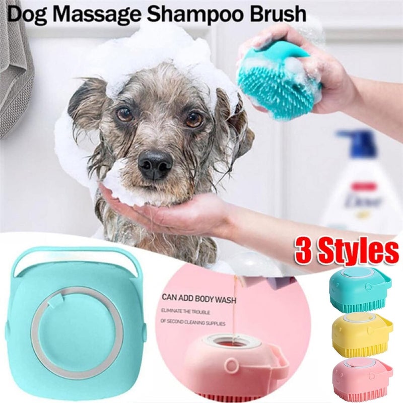 cheekyglo Dog Cat Bath Brush Comb Silicone Rubber Dog Grooming Brush, Pet Grooming Bath Massage Brush Multifunctional Shampoo Massage Refillable Liquid for Long Short Haired Dogs Cats Shower (Blue) - Image 3