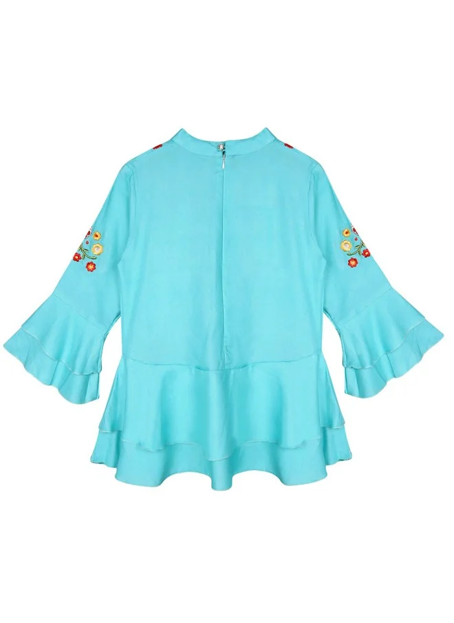 ISHIN Aline Fit Self Design Pattern Round Neck Neck Long Sleeves Blue Colour Woven Cotton Tops for Women with Semi Elastic Closure - A Timeless Addition to Your Collection