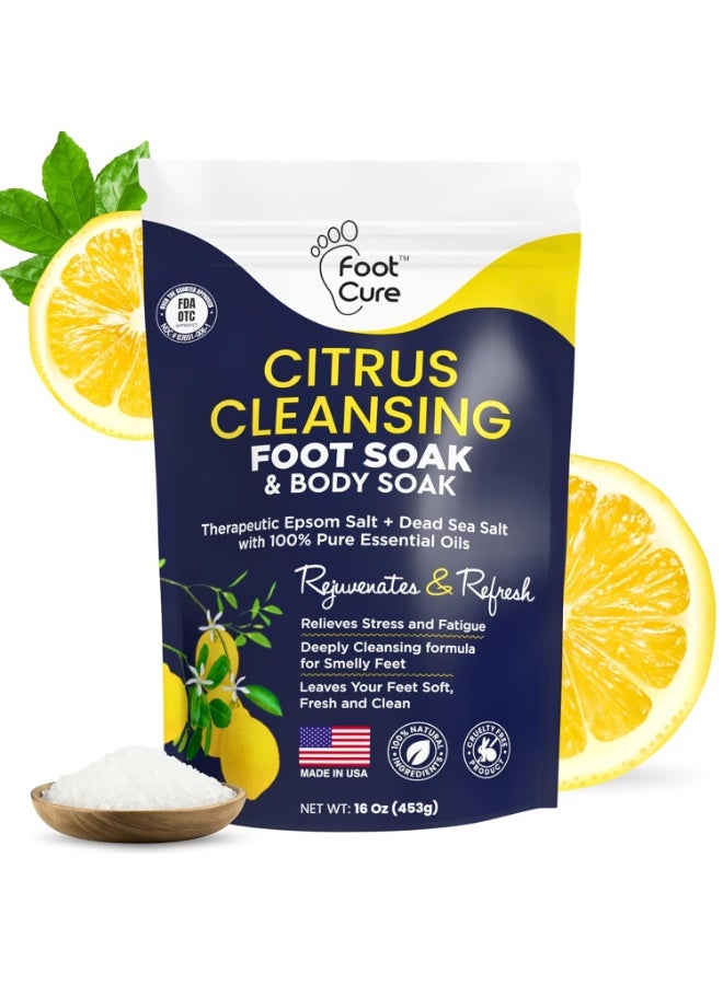 Foot Cure Citrus Detox Foot Soak with Epsom Salts – for Foot Callus, Da​​​​maged Toenail Appearance, Pedicure Spa, and Soothing Sore, Tired Feet – Made in USA – 16oz - Image 1