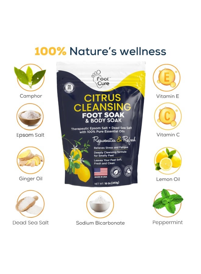Foot Cure Citrus Detox Foot Soak with Epsom Salts – for Foot Callus, Da​​​​maged Toenail Appearance, Pedicure Spa, and Soothing Sore, Tired Feet – Made in USA – 16oz - Image 2