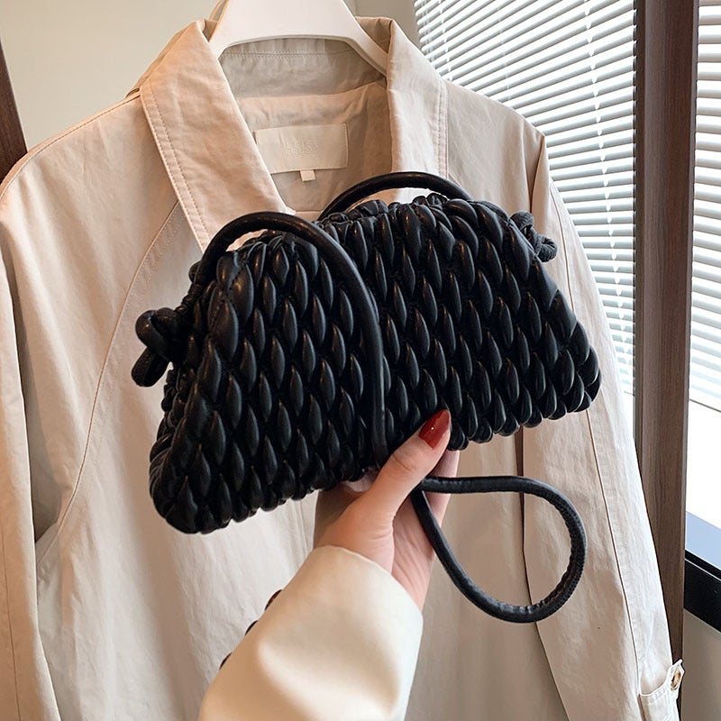 Women's PU Leather Shoulder Bag with Pleated Design - Image 3