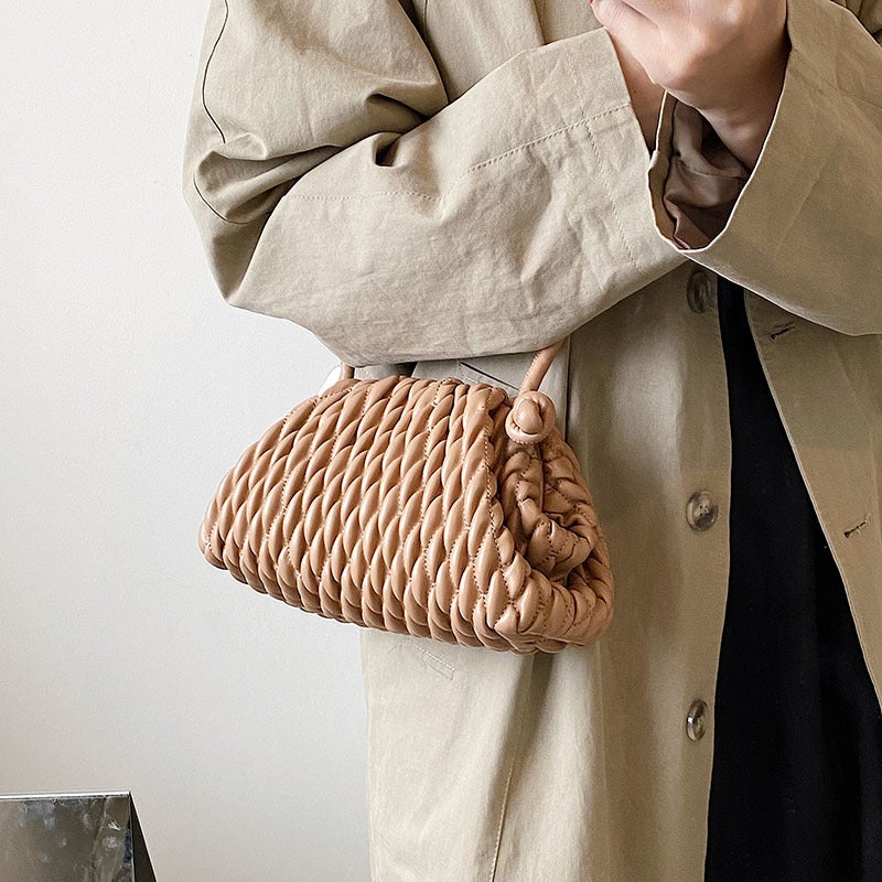 Women's PU Leather Shoulder Bag with Pleated Design - Image 1