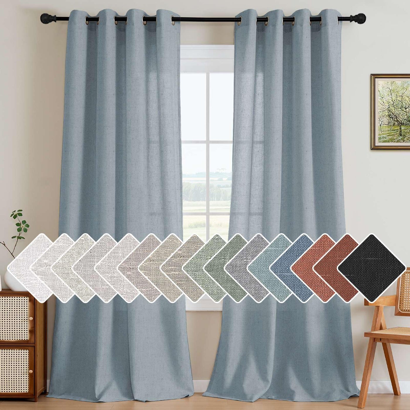 H.VERSAILTEX HVERSAILTEX Linen Curtains Home Decorative Nickel Grommet Curtains Privacy Added Energy Saving Light Filtering Window Treatments Draperies for Bedroom Stone Blue 2 Panels 52 x 96 Inch