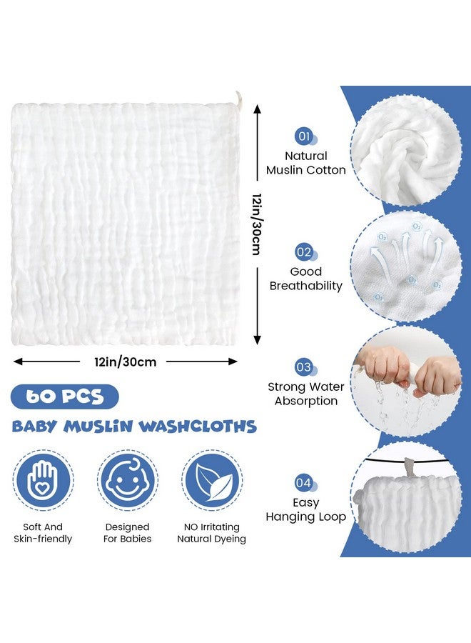 Handepo 60 Pack Baby Muslin Washcloths Muslin Burp Cloths 6 Layer Soft Absorbent Face Towel 12 X 12 Inch Burp Rags Natural Newborn Bath Essentials For Baby Infant Kids Sensitive Skin Baby Registry As Shower - Image 3