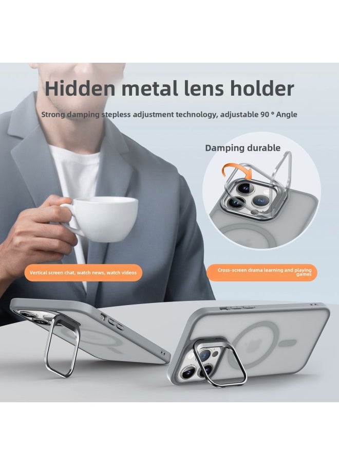 For Iphone 16 Magnetic Suction Phone Case For Iphone15promax Skin Feel Frosted Invisible Lens Bracket Protective Case-Color:Tender Powder-Applicable Models:For Iphone 16plus