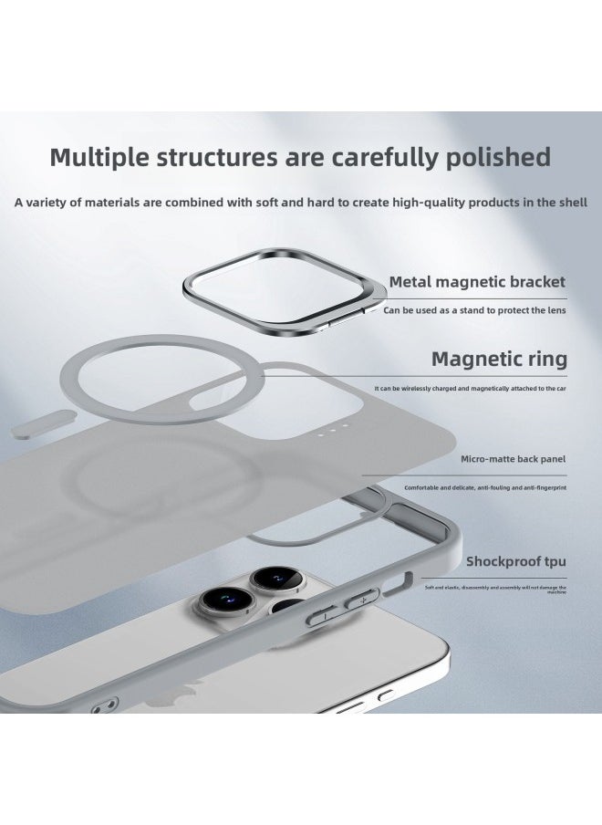 For Iphone 16 Magnetic Suction Phone Case For Iphone15promax Skin Feel Frosted Invisible Lens Bracket Protective Case-Color:Tender Powder-Applicable Models:For Iphone 16plus
