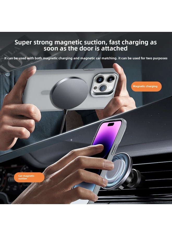 For Iphone 16 Magnetic Suction Phone Case For Iphone15promax Skin Feel Frosted Invisible Lens Bracket Protective Case-Color:Tender Powder-Applicable Models:For Iphone 16plus
