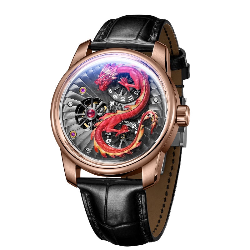 OBLVLO Chinese Dragon Limited Edition Automatic Mechanical Watch for Men with Luminous Hands and Relief Dragon Design - Silver Shell Red Dragon - Image 4