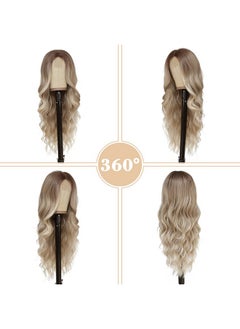 NAYOO Long Blonde Wavy Wig For Women - 26 Inch Middle Part Curly Synthetic Heat Resistant Fiber Wig For Daily Party Use (Ombre Blonde)  - Image 2