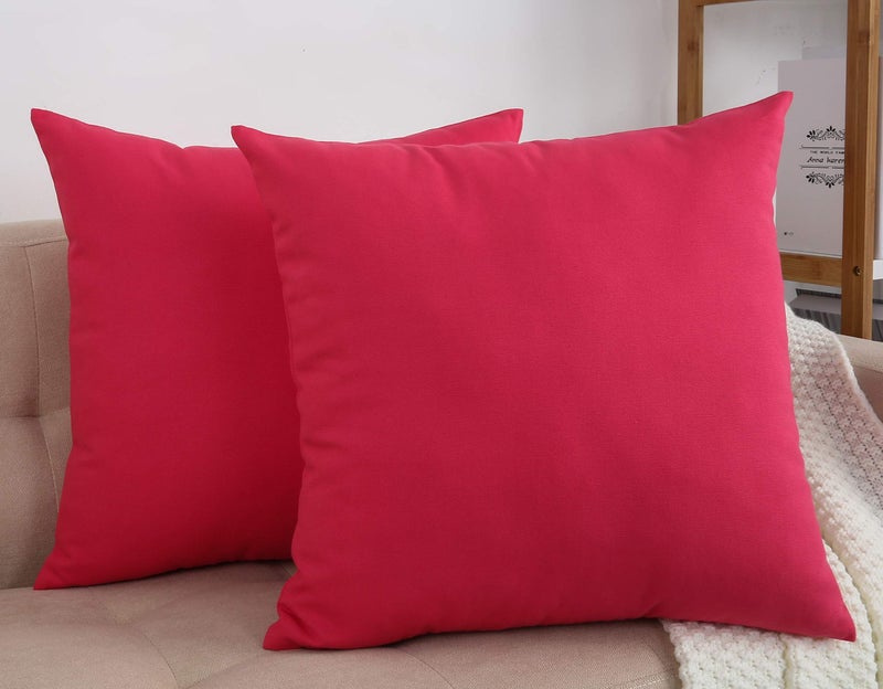 TangDepot Handmade Decorative Solid 100 Cotton Canvas Throw Pillow CoversCushion Covers 45 Colors Available 18x18 2 Pieces Watermelon Red 2 Count Pack of 1 - Image 2
