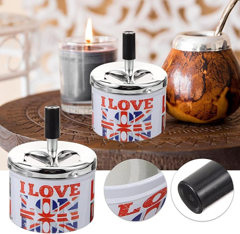 Automatic Windproof Tinplate Ashtray With Stable Base For Home Office Restaurant - Image 4