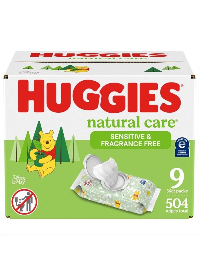 HUGGIES Huggies Natural Care Sensitive Baby Wipes, Unscented, Hypoallergenic, 99% Purified Water, 9 Flip-Top Packs (3 packs of 3), 504 Total Wipes (56 Wipes per pack), Packaging May Vary - Image 1