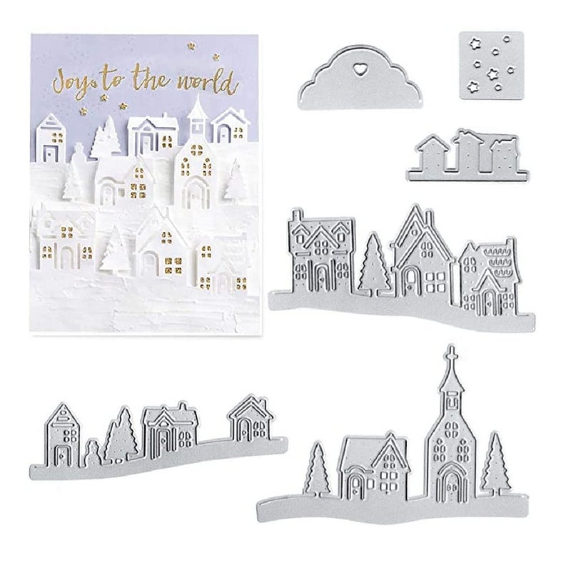 Hying Christmas Village House Cutting Dies Set Tree Star Cloud City Die Cuts for Card Making Winter Holiday Family Dies Stencil Embossing Tool Scrapbooking DIY Etched Craft Dies