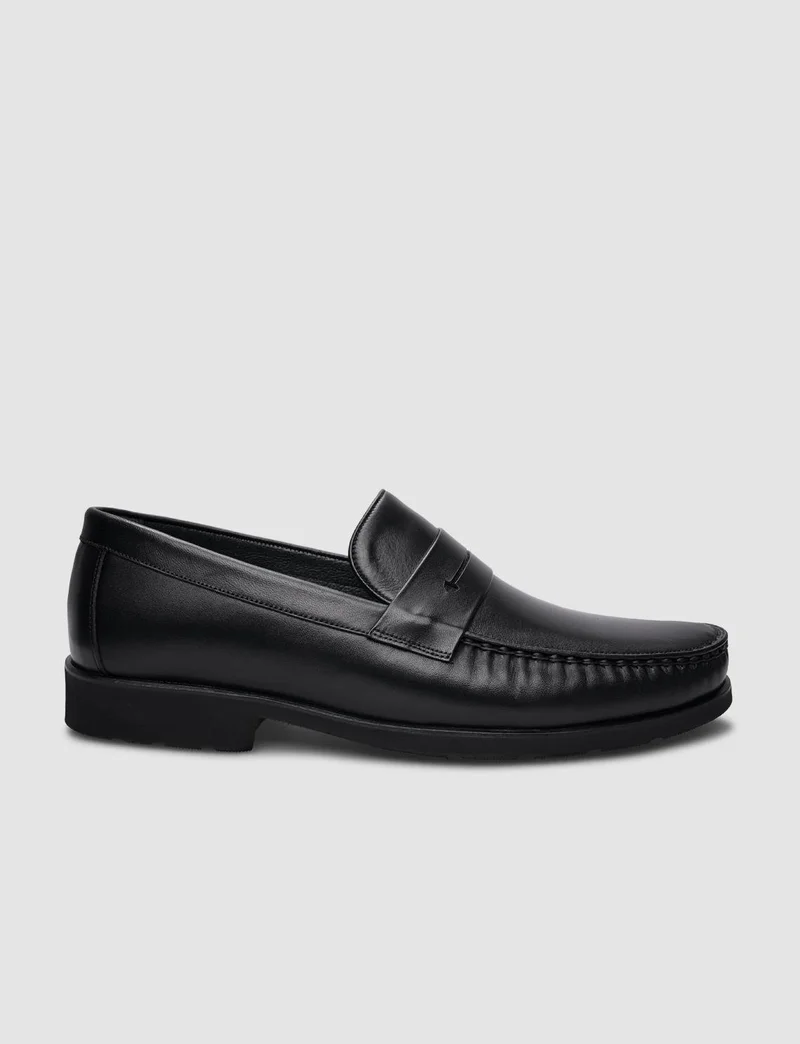 كاباني 100% Leather Black Laceless Men's Casual Shoes
