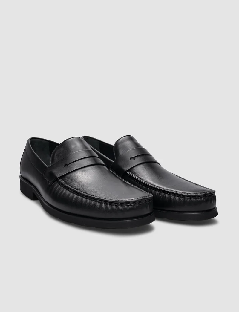 كاباني 100% Leather Black Laceless Men's Casual Shoes