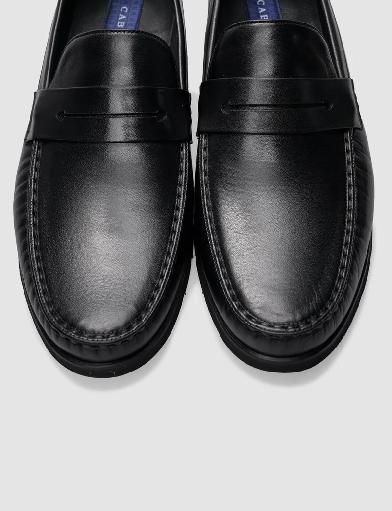 كاباني 100% Leather Black Laceless Men's Casual Shoes