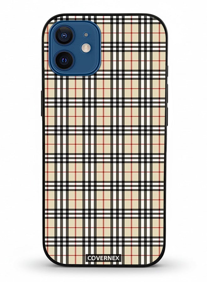 Covernex Apple iPhone 12 Protective Case Cover Printed Featuring Classic Neutral Plaid Pattern - Image 2