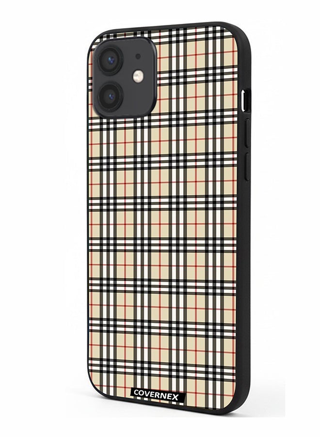 Covernex Apple iPhone 12 Protective Case Cover Printed Featuring Classic Neutral Plaid Pattern - Image 1