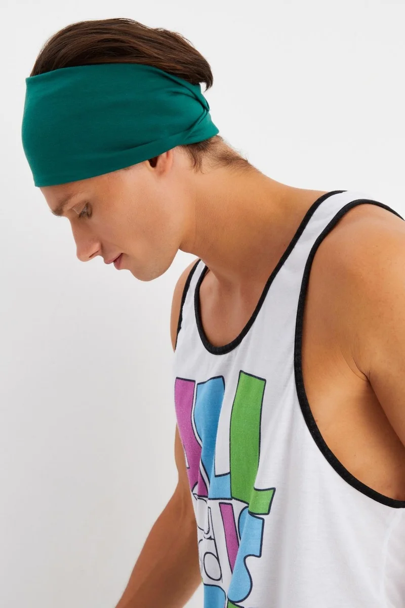Butikgiz Emerald Green Men's Cotton Combed Comb, Non-Slip, Ultra Light, Sport Wide Headband Bandana Buff