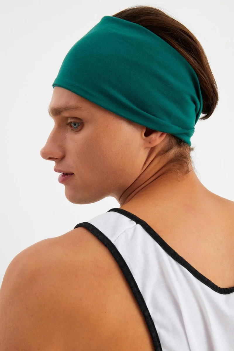 Butikgiz Emerald Green Men's Cotton Combed Comb, Non-Slip, Ultra Light, Sport Wide Headband Bandana Buff