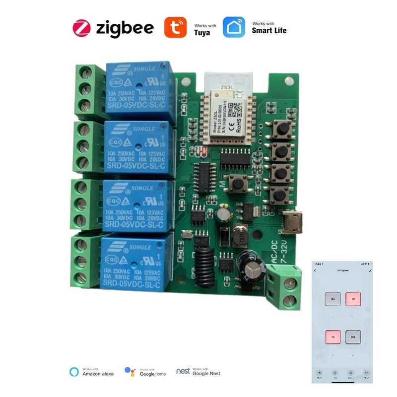 MHCOZY 4 Channel 12V ZigBee Relay Switch with Clean Contact, Adjustable Self-Lock and Momentary Interlock Working Mode,Automate Garage Gate Door Blind(Zigbee Hub Needed) - Image 2